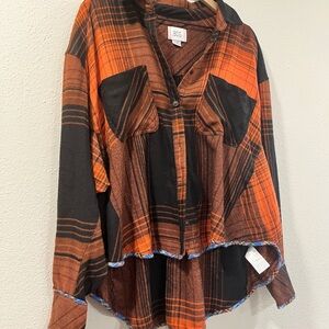 BDG Vibrant Red-Orange and Black Checkered Shirt